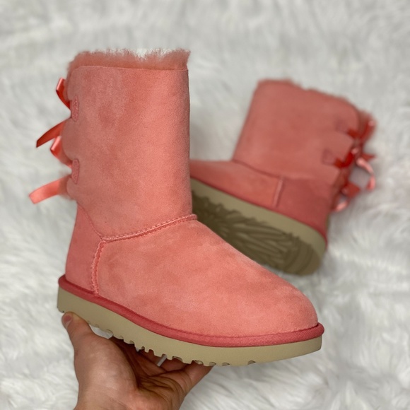 UGG Shoes - UGG Bailey Bow II Womens Mid-Calf Suede Winter Boots Pink 1016225 PBSM NEW Sz 7